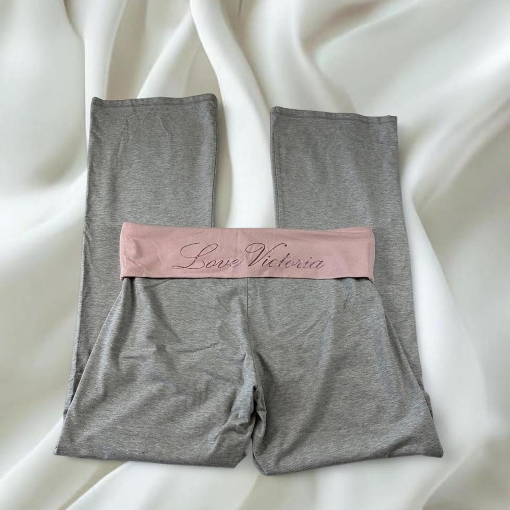 Victoria's Secret PINK gray pink fold over flare leggings Y2K grail mcbling